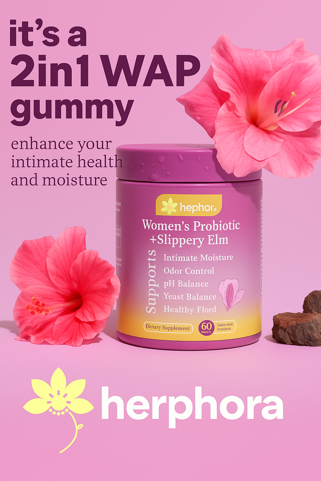 Herphora Balance Gummies - Feminine Probiotic with Slippery Elm for pH Balance, Gut Health & Intimate Support